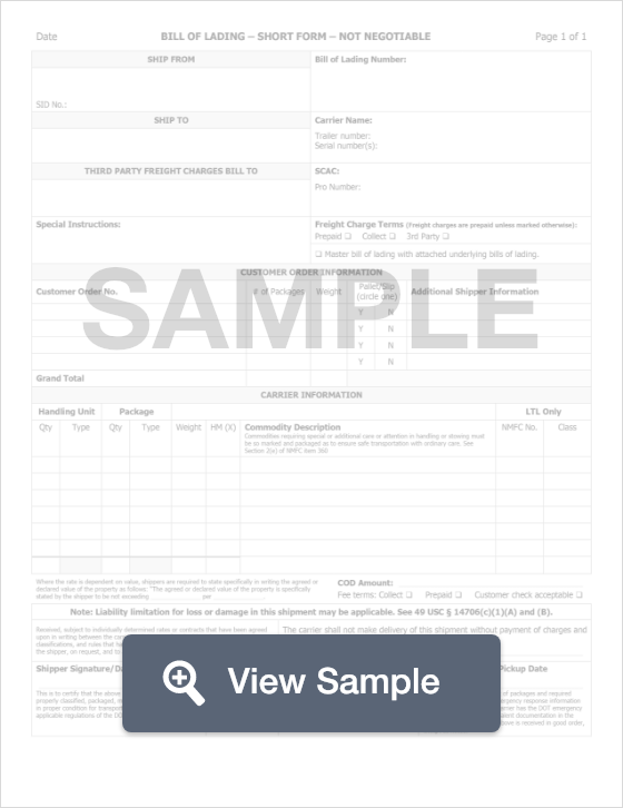 Bill of Lading Template What is a Bill of Lading
