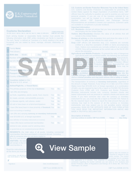 Cbp Form 6059b Customs Declaration Fillable Pdf Formswift 9997