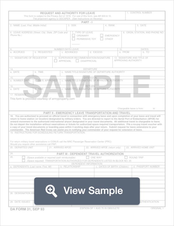 Fillable Da Form 31 Pdf And Word Samples Formswift 5503