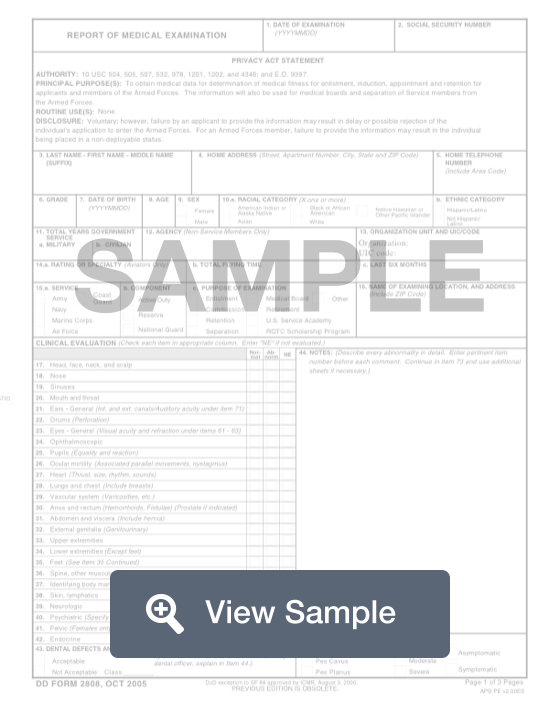 DD Form 2808 Medical Exam Report PDF Sample FormSwift