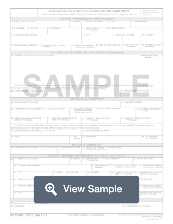 DD Form 11722 ID Card Application Free PDF Sample
