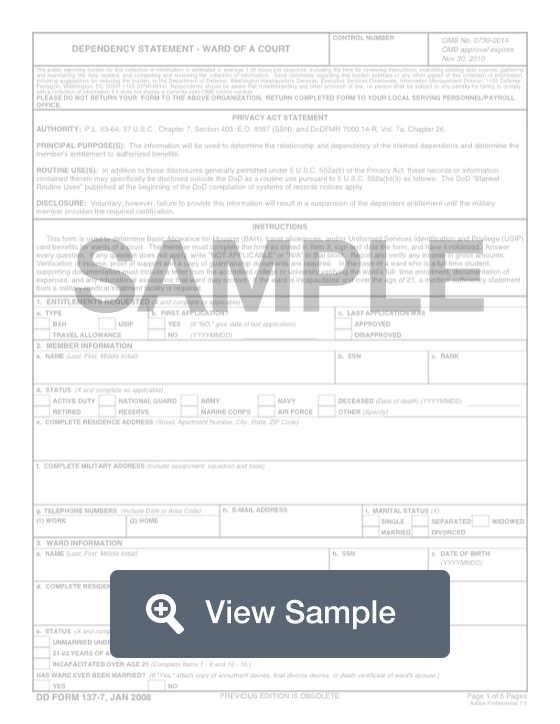 DD Form 137-7: Basic Housing Allowance | Free PDF Sample | FormSwift