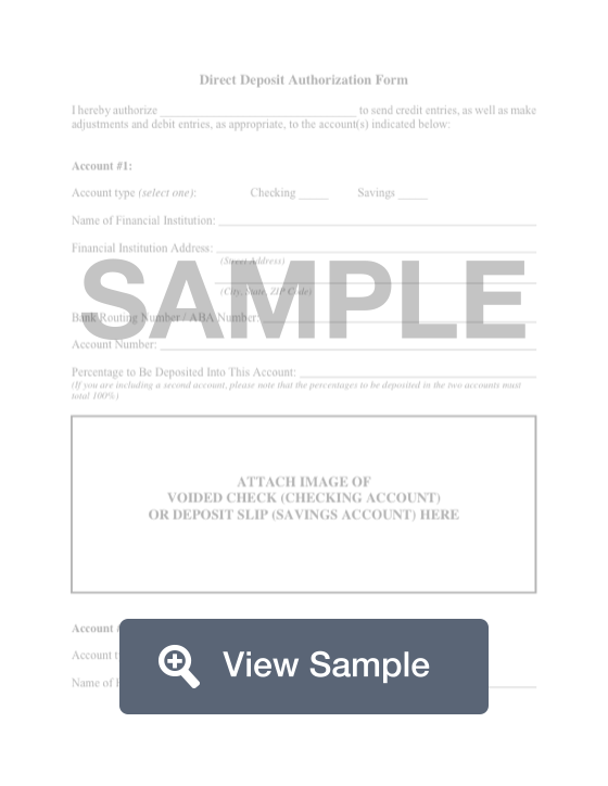 Direct Deposit Authorization Form | PDF Sample | FormSwift