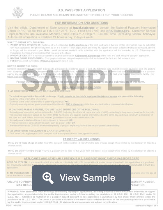 example of completed ds 11 form