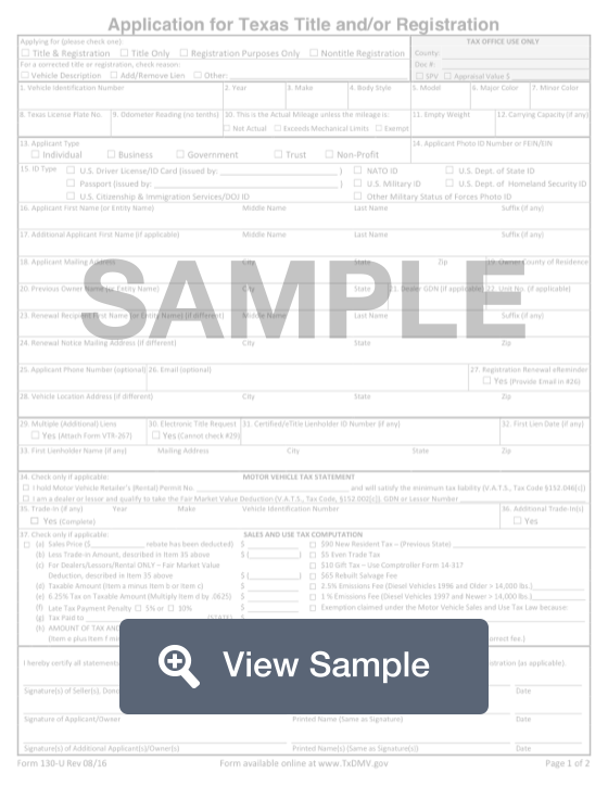 Fillable Form 130U Texas DMV Title & Registration PDF FormSwift