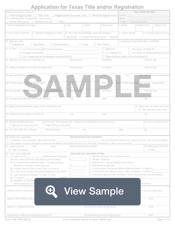 Fillable Form 130 U Texas Dmv Title And Registration Pdf Formswift 1992