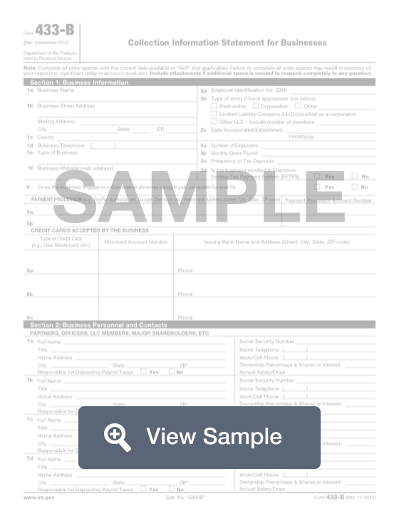 Form 433 B