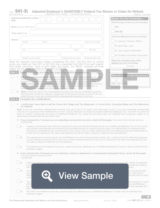 Fillable IRS Form 941 X Free Printable PDF Sample FormSwift