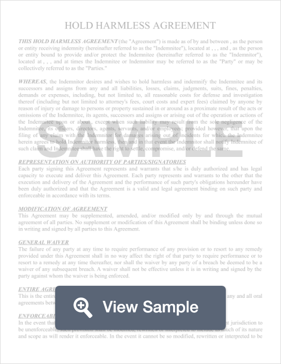 Free Hold Harmless Agreement Template