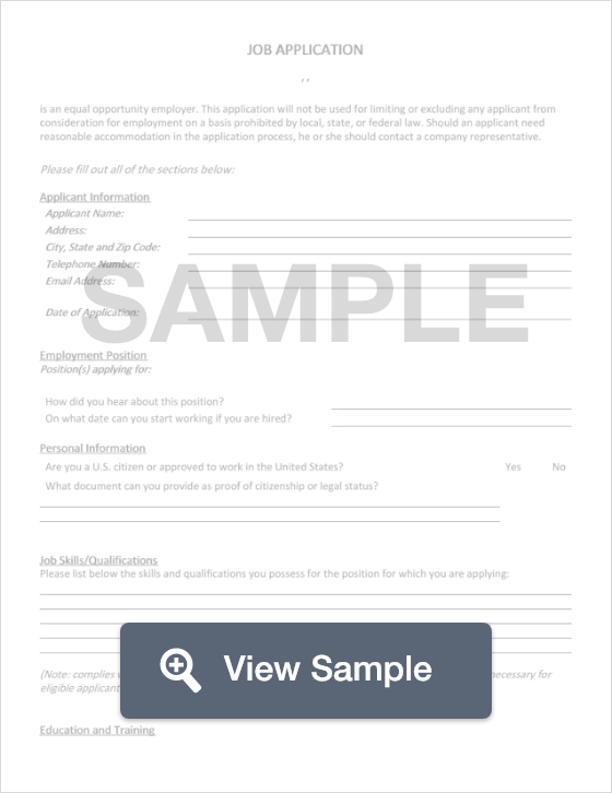 Employment Application Form Sample