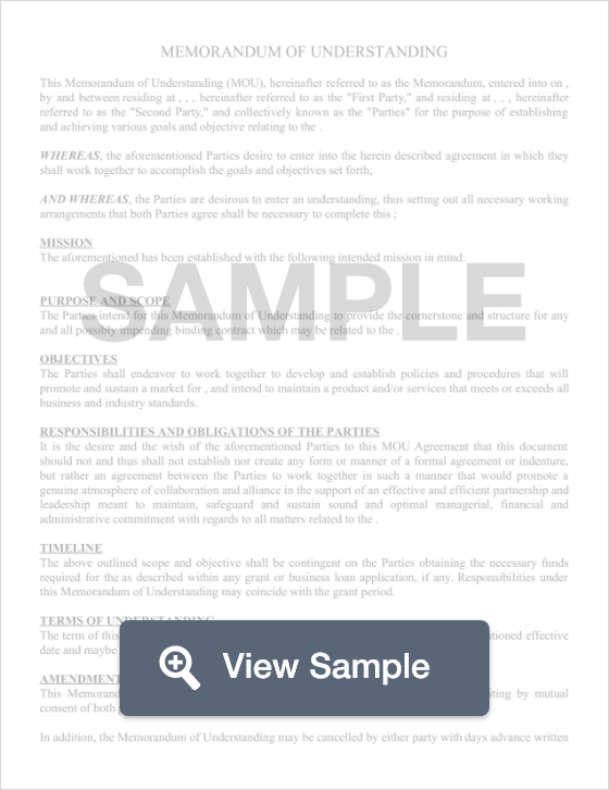 Memorandum Of Understanding Free Mou Template Pdf Formswift - 