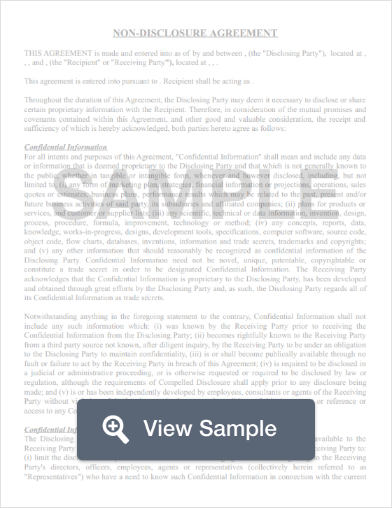 Free Non Disclosure Agreement Form NDA Template PDF