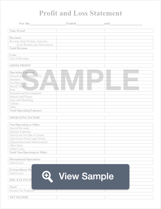 Business P&L Template from formswift.com