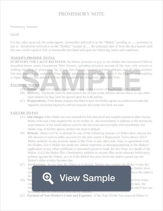Sample Promissory Note For Mortgage Loan