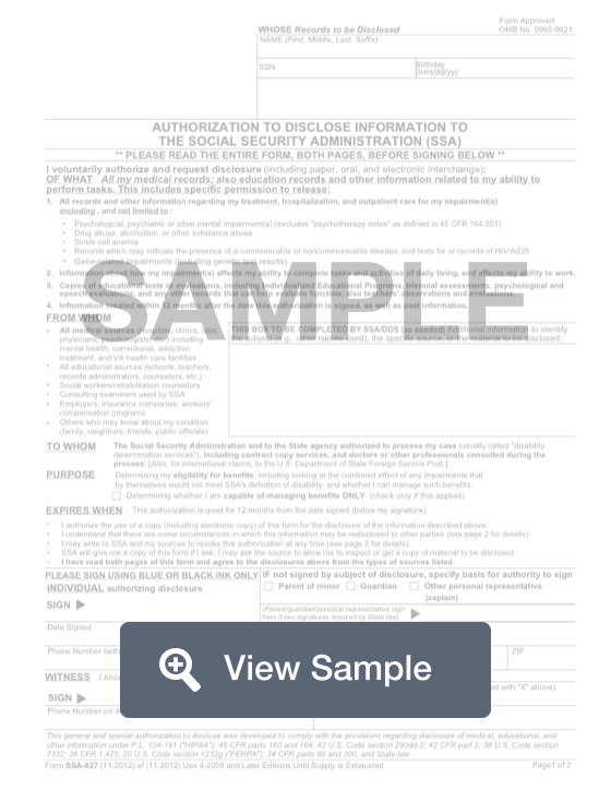 Form SSA 827 Medical Release Create Print FormSwift