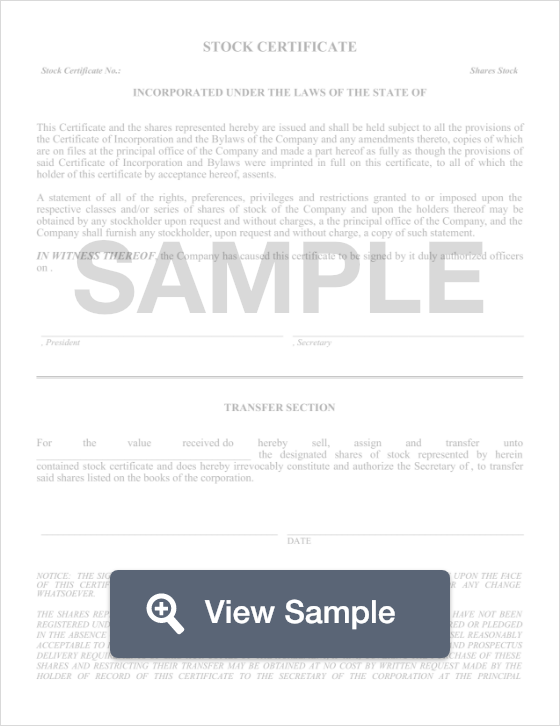 Custom Corporate Stock Certificates | Long Form W/ Shares Each & Capital  Text