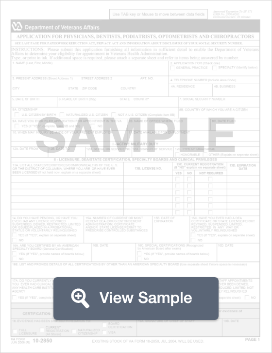 VA Form 10-2850