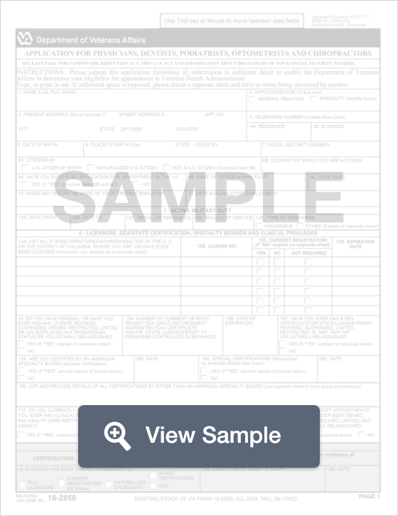 Va Form 10 2850 Online Application For Physicians Pdf Formswift 6445