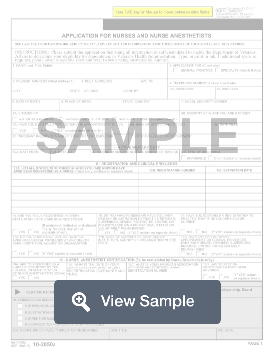 Free Va Form 10 2850a