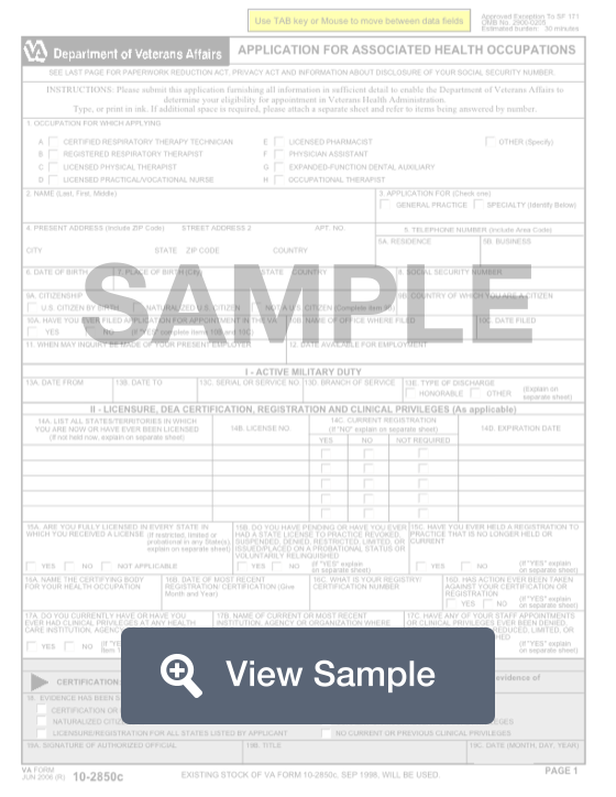Free Va Form 10 2850c