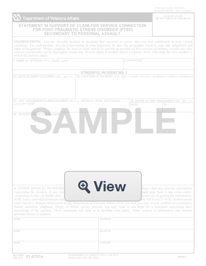 Fillable Va Form 21 0781a Formswift 3317