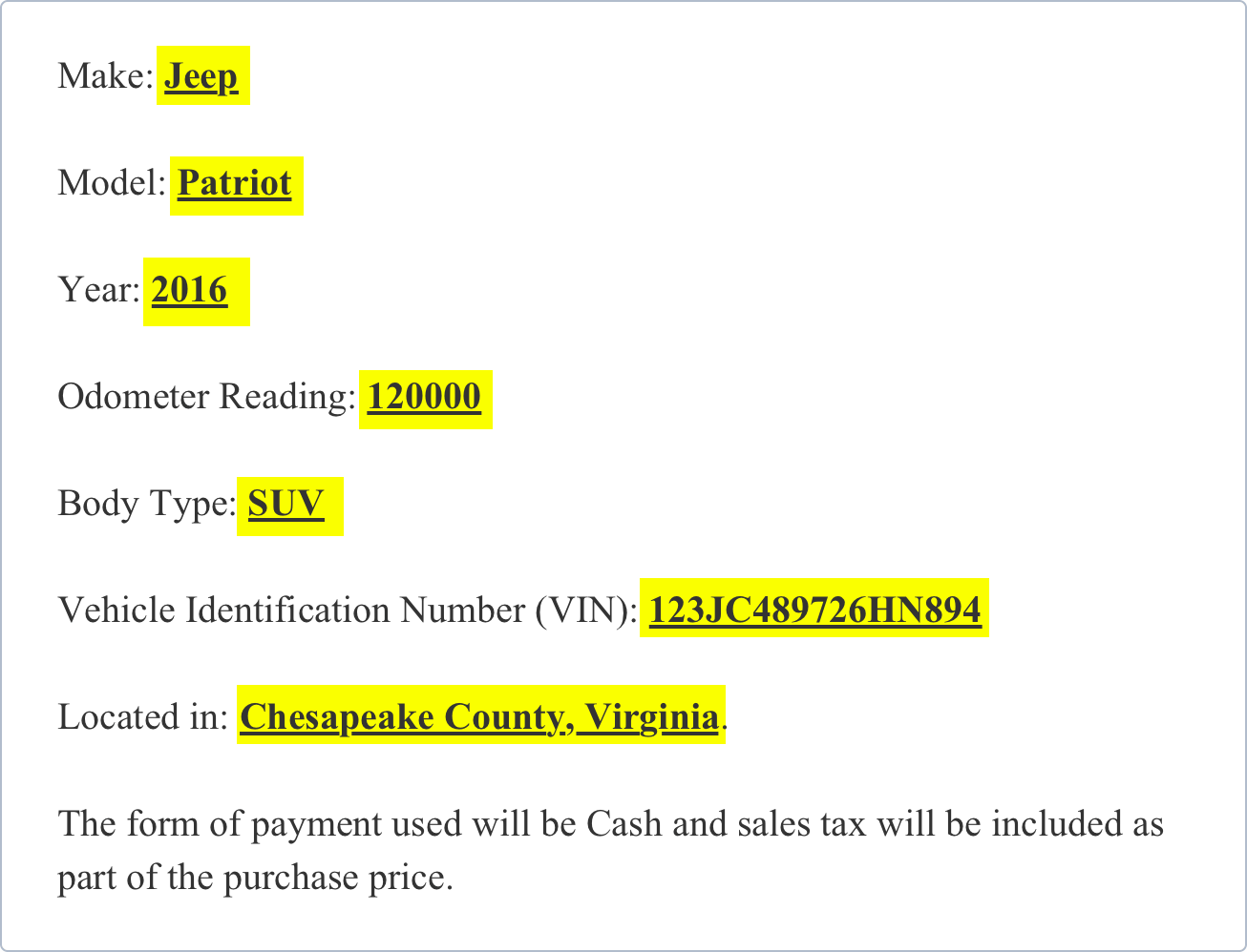 Vehicle Bill Of Sale Form - Free Vehicle Bill Of Sale Template | FormSwift